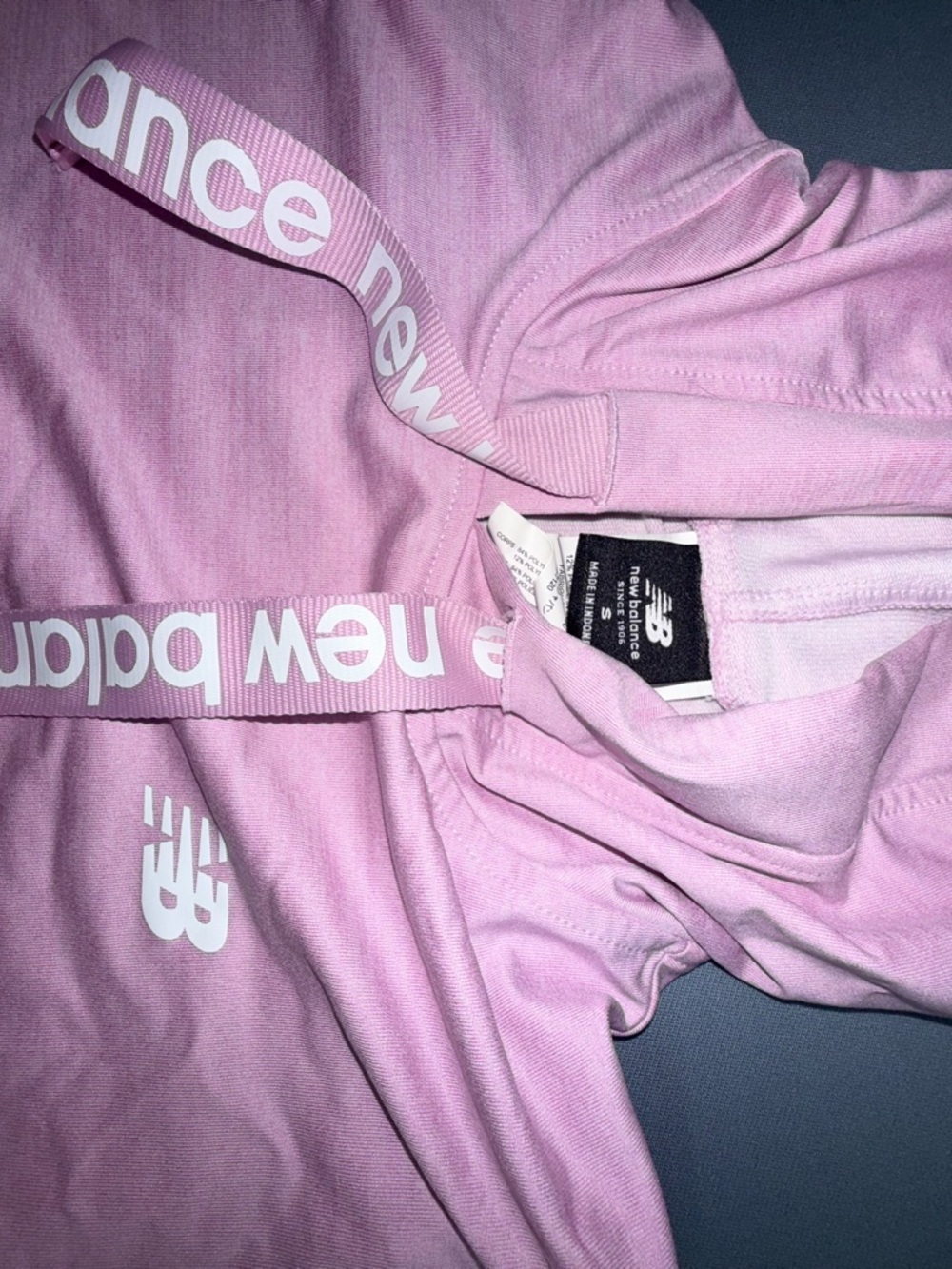 New Balance Light Pink Logo Hoodie with Branded Drawstrings - Picture 2 of 3